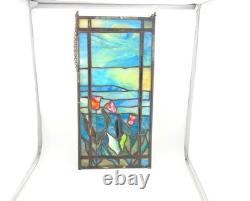 Vintage Stained Glass Tulip Flower Window Panel Sunset Sunrise Landscape Gift