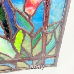 Vintage Stained Glass Tulip Flower Window Panel Sunset Sunrise Landscape Gift