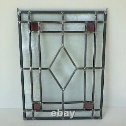 Vintage Stained Glass Window Panel Amethyst Clear Textured Suncatcher 12.25