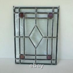 Vintage Stained Glass Window Panel Amethyst Clear Textured Suncatcher 12.25