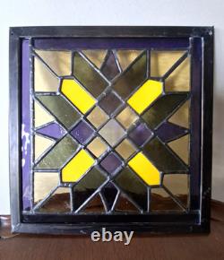 Vintage Stained Glass Window Panel Etched Geometric Quilt Block Pattern Glass Vintage Stained Glass Window Panel Etched Geometric Quilt Block Pattern Glass