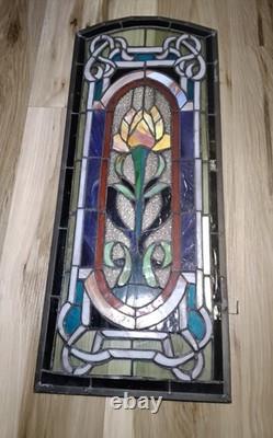 Vintage Stained Glass Window Panel Floral Art Nouveau Style Rose Celtic Knotwork