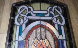 Vintage Stained Glass Window Panel Floral Art Nouveau Style Rose Celtic Knotwork