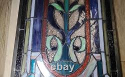 Vintage Stained Glass Window Panel Floral Art Nouveau Style Rose Celtic Knotwork