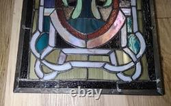 Vintage Stained Glass Window Panel Floral Art Nouveau Style Rose Celtic Knotwork