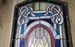 Vintage Stained Glass Window Panel Floral Art Nouveau Style Rose Celtic Knotwork