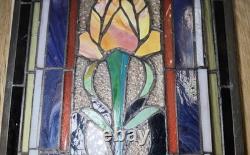 Vintage Stained Glass Window Panel Floral Art Nouveau Style Rose Celtic Knotwork