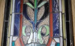 Vintage Stained Glass Window Panel Floral Art Nouveau Style Rose Celtic Knotwork
