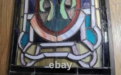Vintage Stained Glass Window Panel Floral Art Nouveau Style Rose Celtic Knotwork