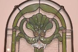 Vintage Stained Glass Window Panel Hanging Arched 23 by 13.5