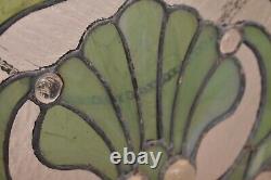 Vintage Stained Glass Window Panel Hanging Arched 23 by 13.5