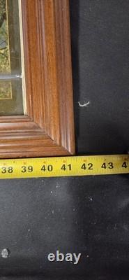 Vintage Stained Glass Window Panel Wood Frame Art Nouveau Style Leaded Glass