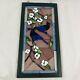 Vintage Stained Glass Window Panel Wood Framed Blue Birds Flowers 20.75 x 10.5