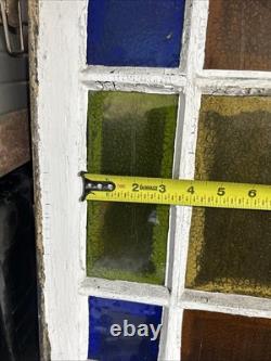 Vintage Stained Glass Window Wood Pane 18 Panel 46x19 Queen Anne Antique
