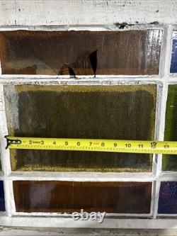 Vintage Stained Glass Window Wood Pane 18 Panel 46x19 Queen Anne Antique