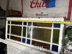 Vintage Stained Glass Window Wood Pane 18 Panel 46x19 Queen Anne Antique