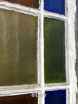 Vintage Stained Glass Window Wood Pane 18 Panel 46x19 Queen Anne Antique