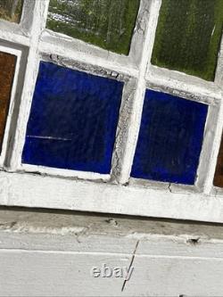 Vintage Stained Glass Window Wood Pane 18 Panel 46x19 Queen Anne Antique