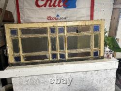 Vintage Stained Glass Window Wood Pane 18 Panel 46x19 Queen Anne Antique