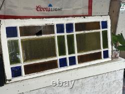 Vintage Stained Glass Window Wood Pane 18 Panel 46x19 Queen Anne Antique