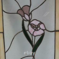 Vintage Stained Lead Glass Window Pink Rose 12x25