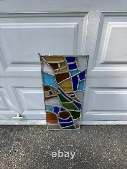 Vintage Stained Leaded Glass Window Panel Colorful 30x13