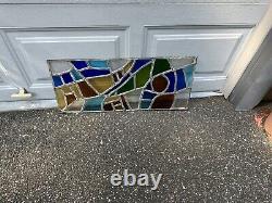 Vintage Stained Leaded Glass Window Panel Colorful 30x13