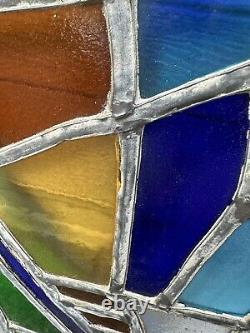 Vintage Stained Leaded Glass Window Panel Colorful 30x13