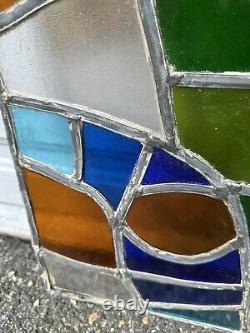 Vintage Stained Leaded Glass Window Panel Colorful 30x13