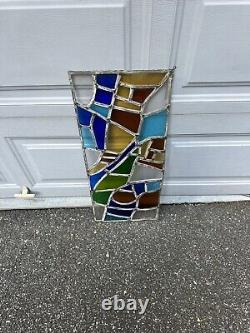 Vintage Stained Leaded Glass Window Panel Colorful 30x13