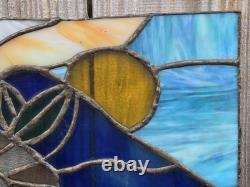 Vintage Stained & Slag Glass Panel Tile Wall Art Flower Red Rose Green 18×15