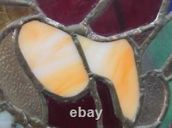 Vintage Stained & Slag Glass Panel Tile Wall Art Flower Red Rose Green 18×15