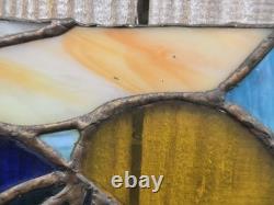 Vintage Stained & Slag Glass Panel Tile Wall Art Flower Red Rose Green 18×15