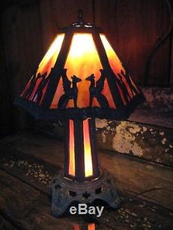 Vintage Stained Slag Leaded Glass Panel Lamp Marked P. H. (Poul Henningsen)