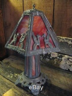 Vintage Stained Slag Leaded Glass Panel Lamp Marked P. H. (Poul Henningsen)