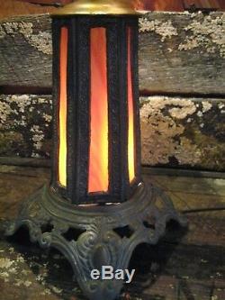 Vintage Stained Slag Leaded Glass Panel Lamp Marked P. H. (Poul Henningsen)