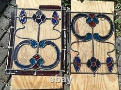 Vintage Stained coloured glass Rare 2 pairs 4 restoration panels needs TLC