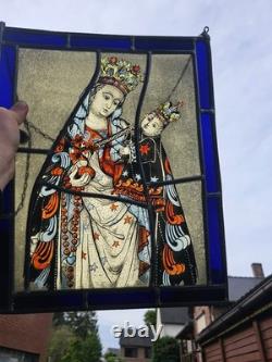 Vintage Stained glass religious window panel Sterre der Zee maastricht madonna