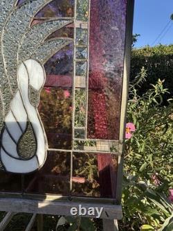 Vintage Swan Stained Glass Window Panel 13 Wide x 15 High Signed