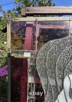 Vintage Swan Stained Glass Window Panel 13 Wide x 15 High Signed