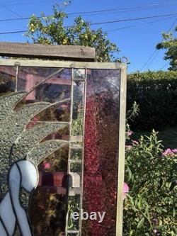 Vintage Swan Stained Glass Window Panel 13 Wide x 15 High Signed