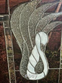 Vintage Swan Stained Glass Window Panel 13 Wide x 15 High Signed