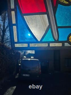 Vintage Swiss MAX BRUNNER marked Stained glass window panel Lion