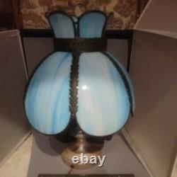 Vintage Tiffany Art Deco Blue Stained Slag Glass Lamp 6 Shade Panel