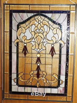 Vintage Tiffany Style Beveled Stained Glass Window Vitraux Panel 27 x 36 3/4