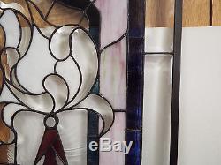 Vintage Tiffany Style Beveled Stained Glass Window Vitraux Panel 27 x 36 3/4