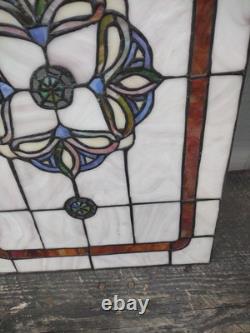 Vintage Tiffany Style Stained Glass Panel Window 16x25 Hand Crafted