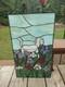 Vintage Tiffany Style Stained Glass Panel Window 20x34 Dog Flower Garden
