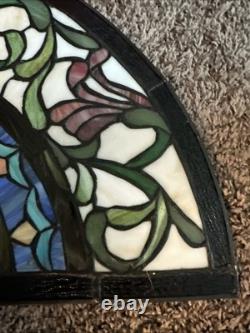 Vintage Tiffany Style Stained Glass Window Panel Demi Lune Half Moon Victorian