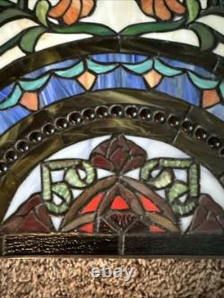 Vintage Tiffany Style Stained Glass Window Panel Demi Lune Half Moon Victorian